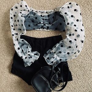 Polka Dot Sheer Puff Sleeve Top